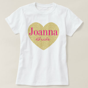 Glitter Golden Heart Personalised Bride T-Shirt