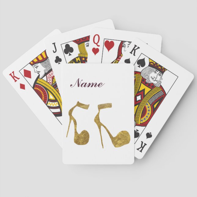 Glitter Golden High Heel Shoes Playing Cards (Back)