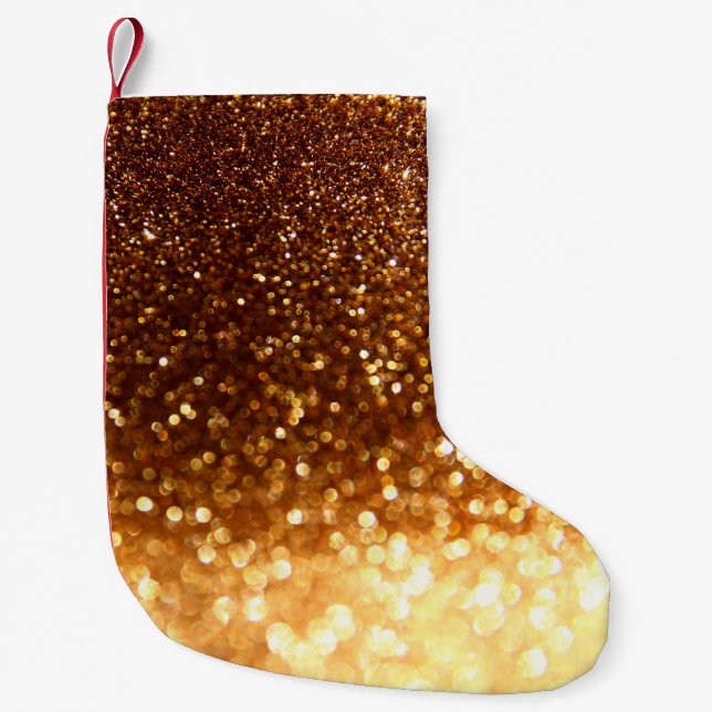 Glitter golden lights small christmas stocking (Front)