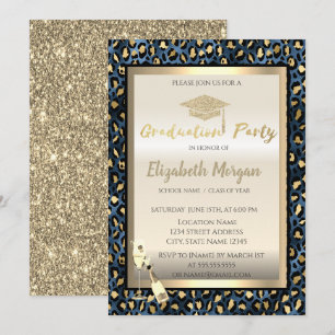 Glitter Grad Cap,Wine Glass Leopard Print Invitation