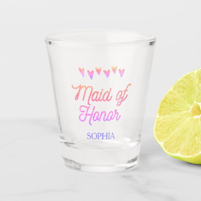 Glitter Gradation Heart Maid of Honour Glass (Front)