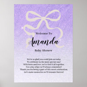 Glitter gradient coquet bow Welcome Baby Shower Poster