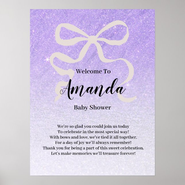 Glitter gradient coquet bow Welcome Baby Shower  Poster (Front)
