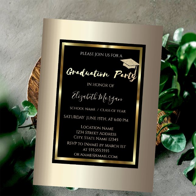 Glitter Graduation Cap Champagne Graduation Invitation (Creator Uploaded)