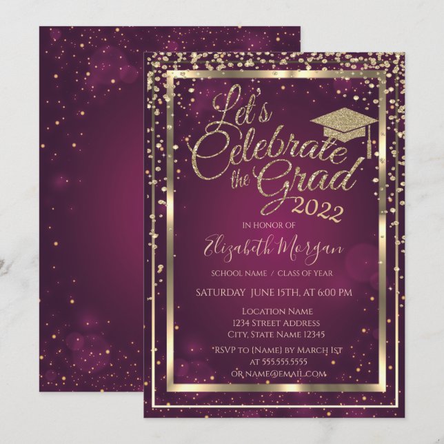 Glitter Graduation Cap Diamonds Stars Graduation   Invitation (Front/Back)