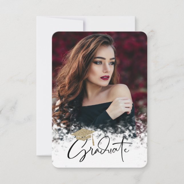 Glitter Graduation Cap Photo Graduation Party Invitation (Front)