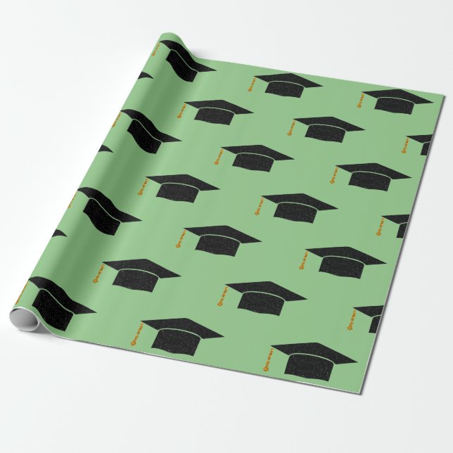 Glitter Graduation Cap Wrapping Paper (Unrolled)