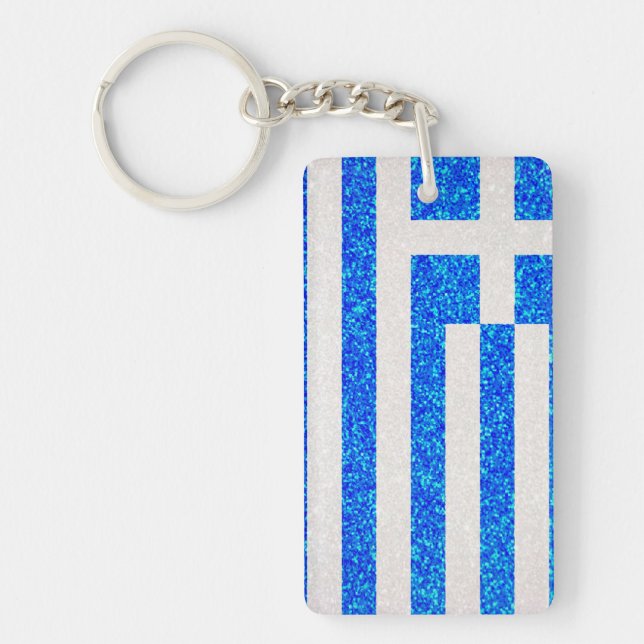 Glitter Greece flag rectangle keychain (Front)