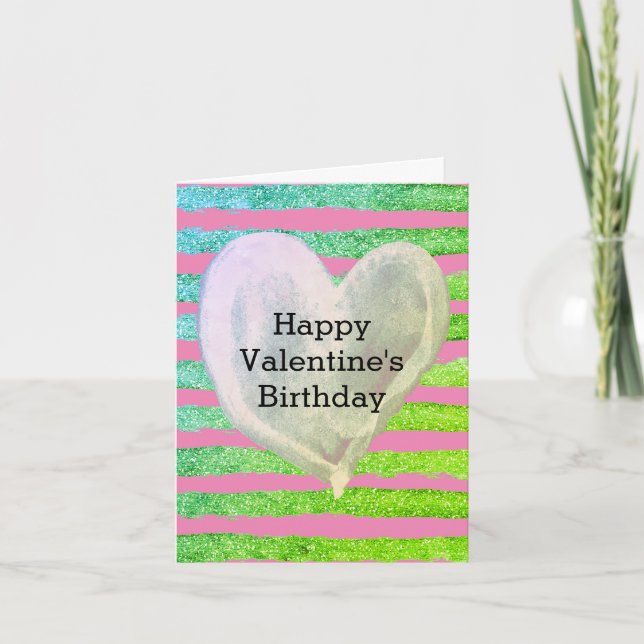 Glitter Green and Gold Heart Valentine Birthday Card (Front)