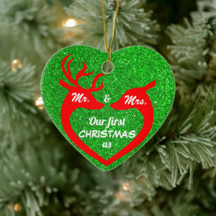 Glitter green and red love our first Christmas Ceramic Tree Decoration