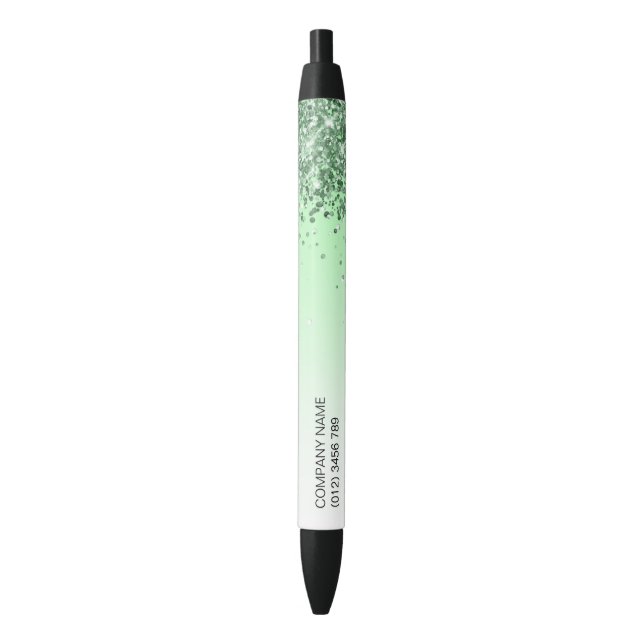 Glitter Green Black Ink Pen (Front Vertical)