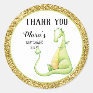 *~* Glitter Green Dragon Baby Shower Thank You Classic Round Sticker