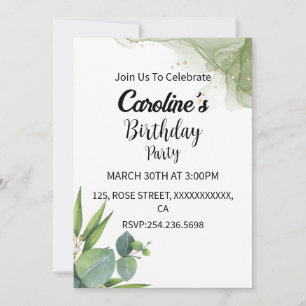 Glitter green & grey shape flowers birthday invitation
