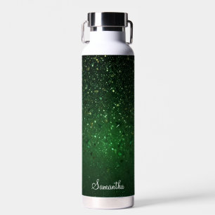 Glitter Green Monogram Name Personalised Water Bottle
