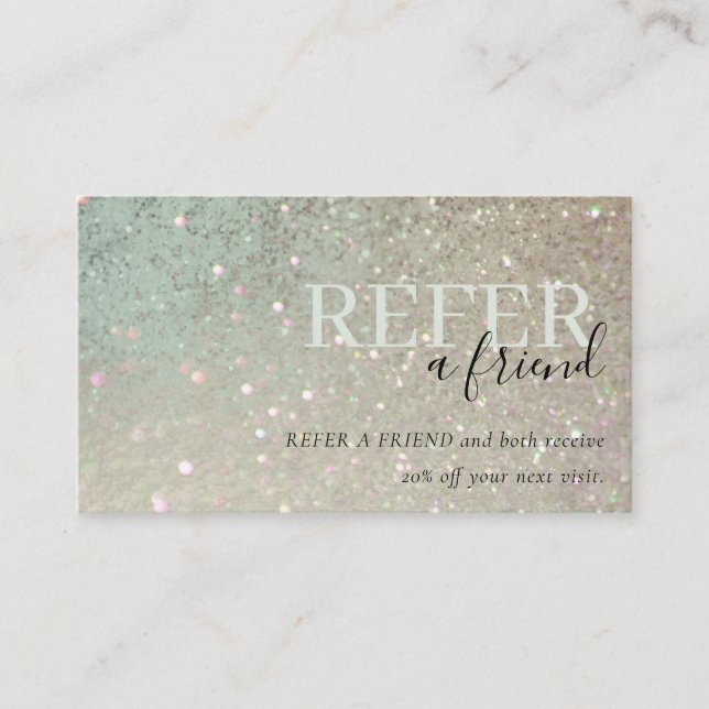 Glitter Green Pink Aqua Shimmer Refer a Friend Business Card (Front)