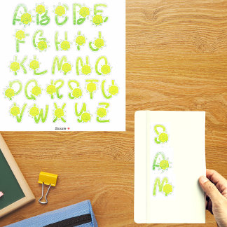 Glitter Green Yellow Floral Monogram A Z Letters