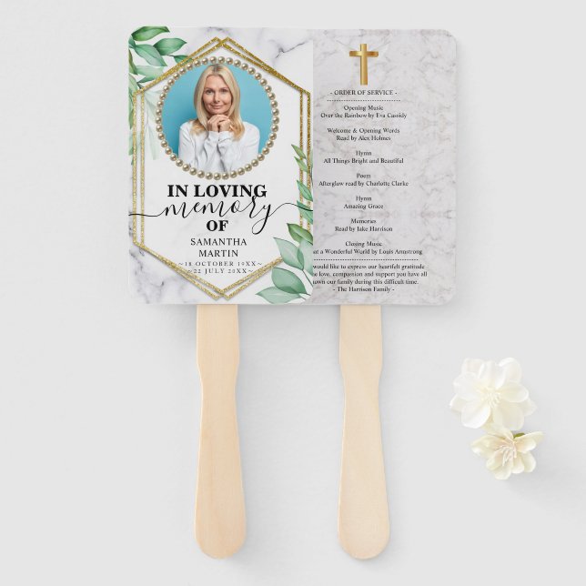 Glitter Greenery Funeral Celebration of Life Hand Fan (Front and Back)