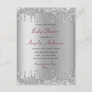 Glitter Grey Baby Boy Shower Invitation Template Postcard