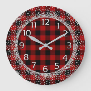 Glitter Grey Numbers Buffalo Lumberjack Red Black Large Clock