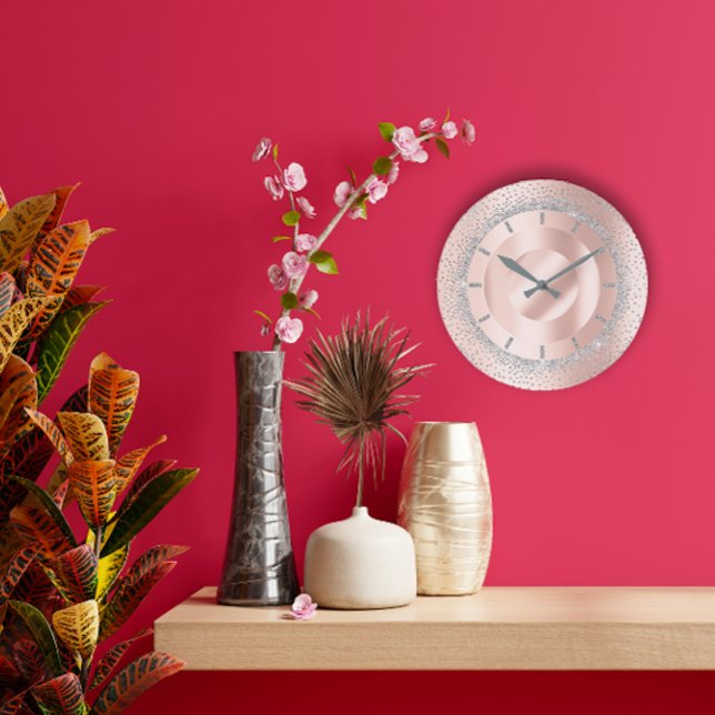 Glitter Grey Rose Gold Metal Blush Beauty Lux Large Clock (Glitter Grey Rose Gold Metal Blush Beauty Lux Large Clock)