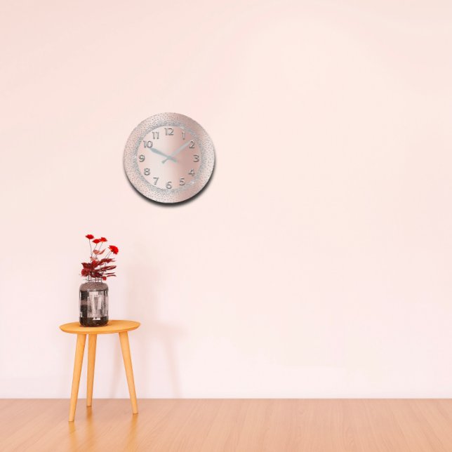 Glitter Grey Rose Gold Numbers Blush Beauty Lux Large Clock (Glitter Grey Rose Gold Numbers Blush Beauty Lux Large Clock)