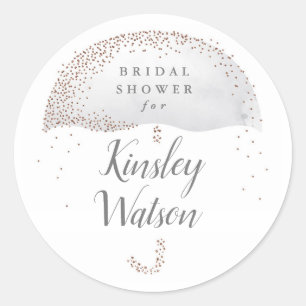 Glitter grey watercolor umbrella bridal shower classic round sticker