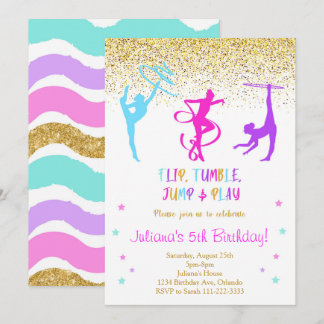Glitter Gymnastic Birthday Invitation