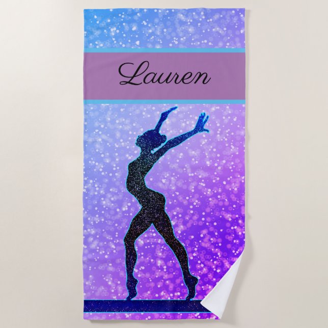 Glitter Gymnastics Beam Blue and Purple Beach Towel (Front)