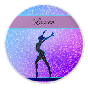 Glitter Gymnastics Beam Blue and Purple Ceramic Knob