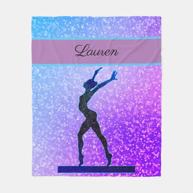 Glitter Gymnastics Beam Blue and Purple Fleece Blanket (Front)