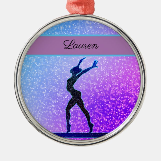 Glitter Gymnastics Beam Blue and Purple Metal Tree Decoration (Front)