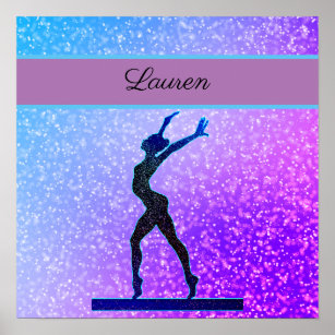 Glitter Gymnastics Beam Blue and Purple Poster