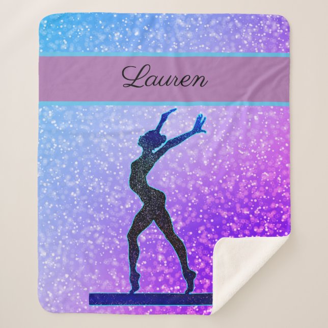Glitter Gymnastics Beam Blue and Purple Sherpa Blanket (Front)