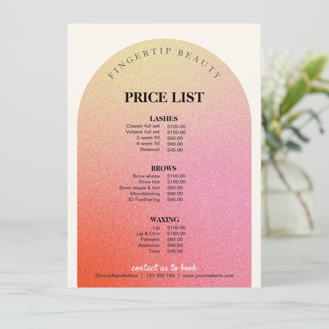 Glitter Hairdresser Nail Beauty Salon Price List (Standing Front)