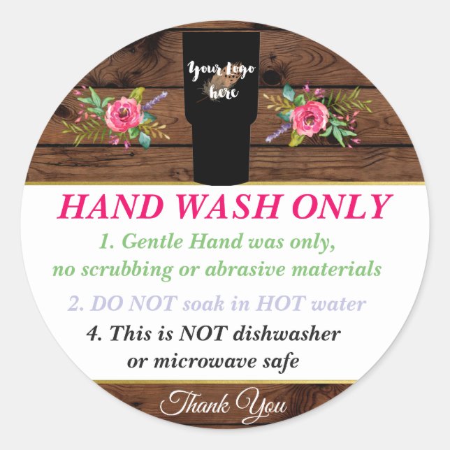 Glitter Handmade Tumbler washing Instructions Classic Round Sticker (Front)