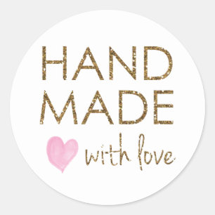 Glitter Handmade with Love Classic Round Sticker