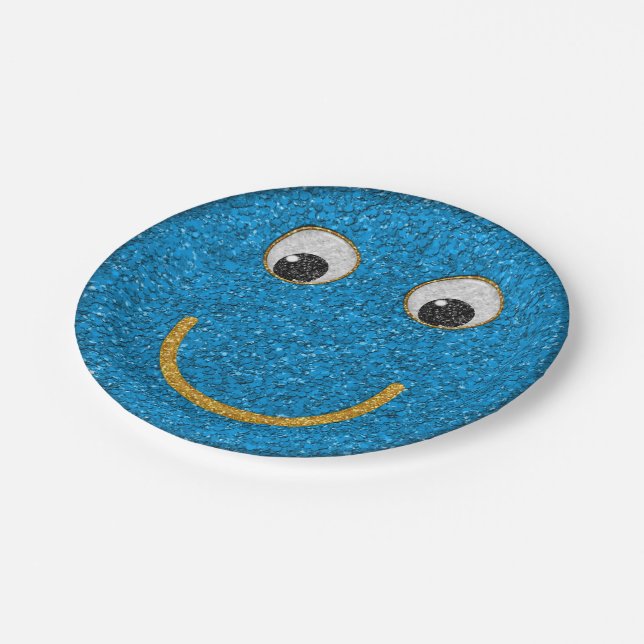 Glitter Happy Face 15-Paper Party Plates (Angled)