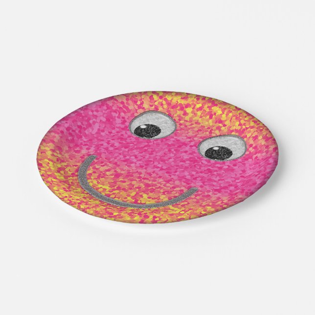 Glitter Happy Face 34-Paper Party Plates (Angled)
