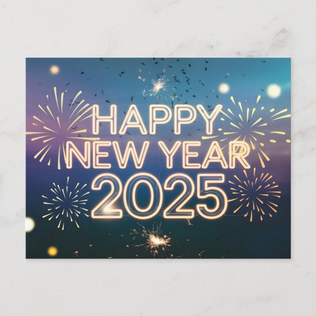 Glitter Happy New Year 2025 Fireworks Holiday Postcard (Front)
