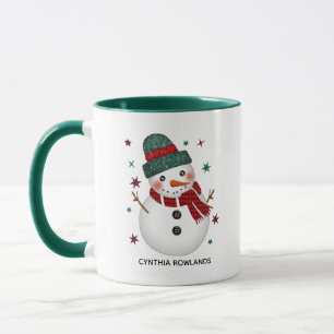 Glitter Hat and Plaid Scarf Snowman Coffee Mug