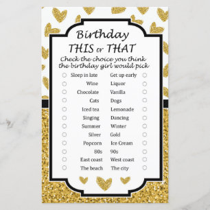 Glitter heart Birthday this or that game