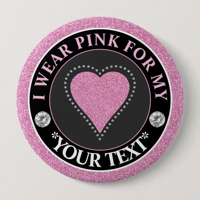 Glitter Heart Breast Cancer Awareness Design 10 Cm Round Badge (Front)