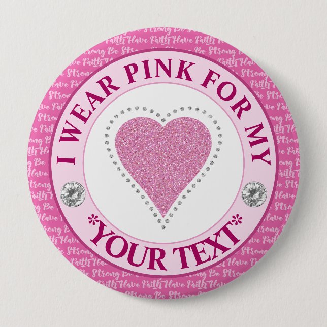 Glitter Heart Breast Cancer Awareness Design 10 Cm Round Badge (Front)