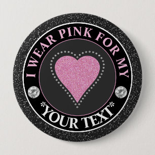 Glitter Heart Breast Cancer Awareness Design 10 Cm Round Badge
