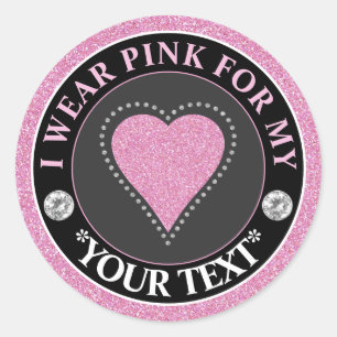 Glitter Heart Breast Cancer Awareness Design Classic Round Sticker
