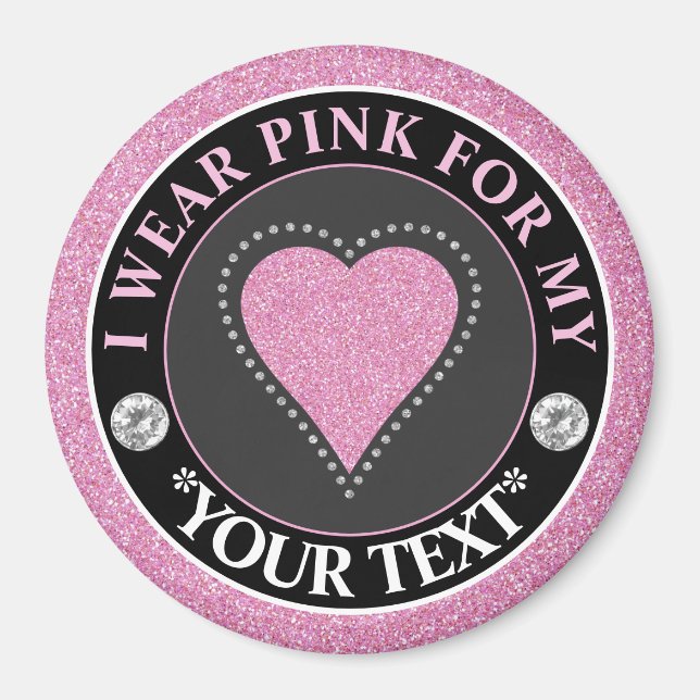 Glitter Heart Breast Cancer Awareness Design Magnet (Front)