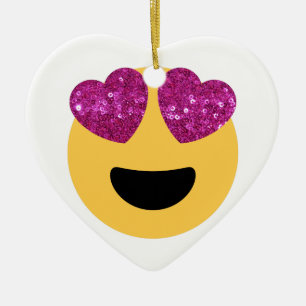 glitter heart eye emoji ceramic tree decoration