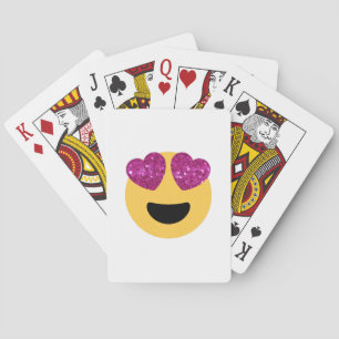 glitter heart eye emoji playing cards