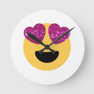 glitter heart eye emoji round clock