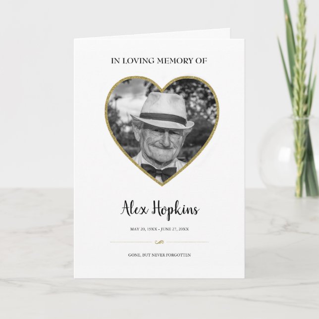 Glitter Heart Frame Photo Memorial Folded Funeral Programme (Front)